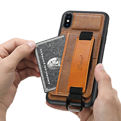 Oil Wax Leather Card Holder iPhone XR Case Wristband