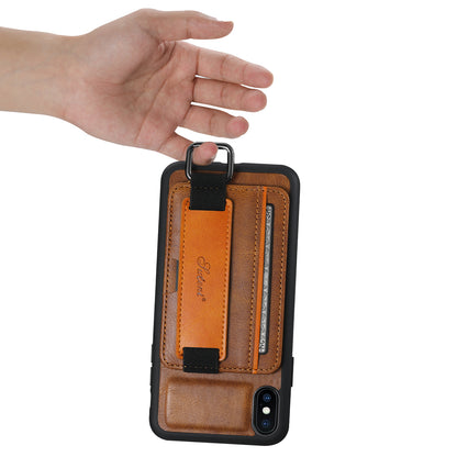 Oil Wax Leather Card Holder iPhone X Xs Case Wristband