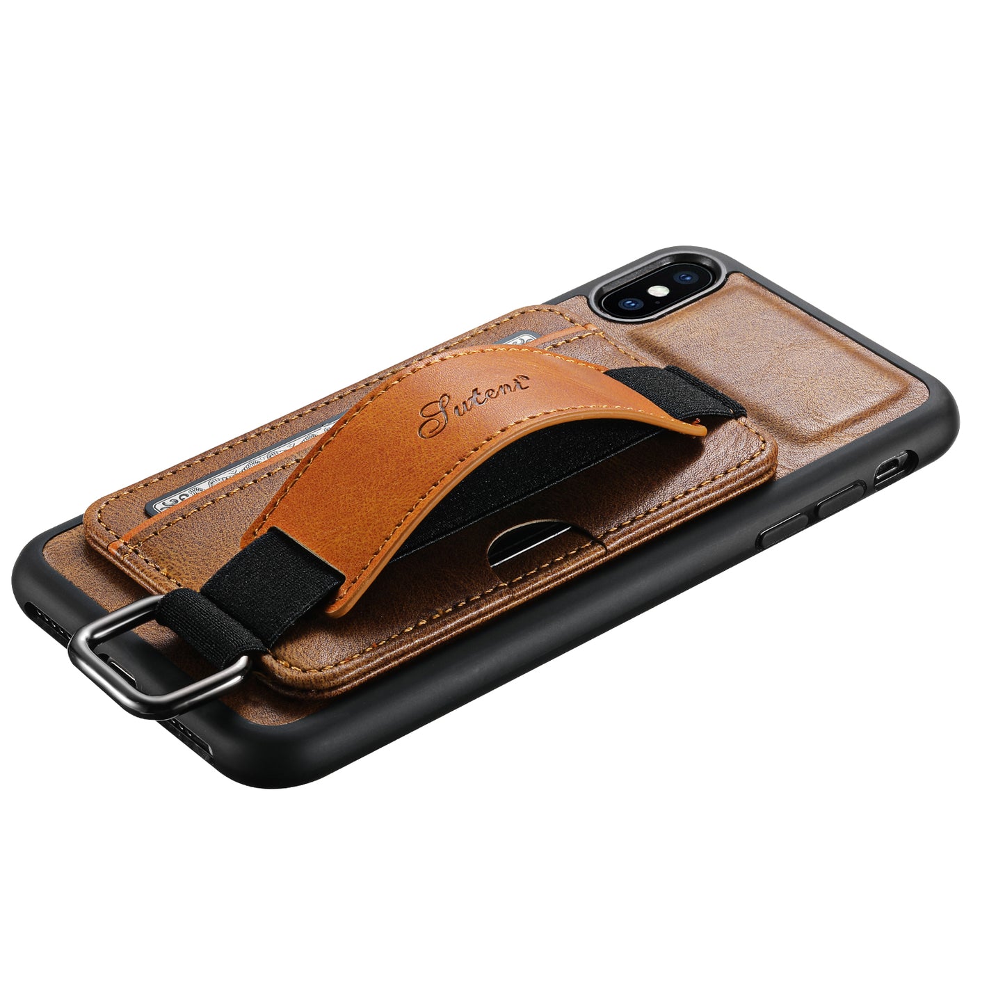 Oil Wax Leather Card Holder iPhone XR Case Wristband