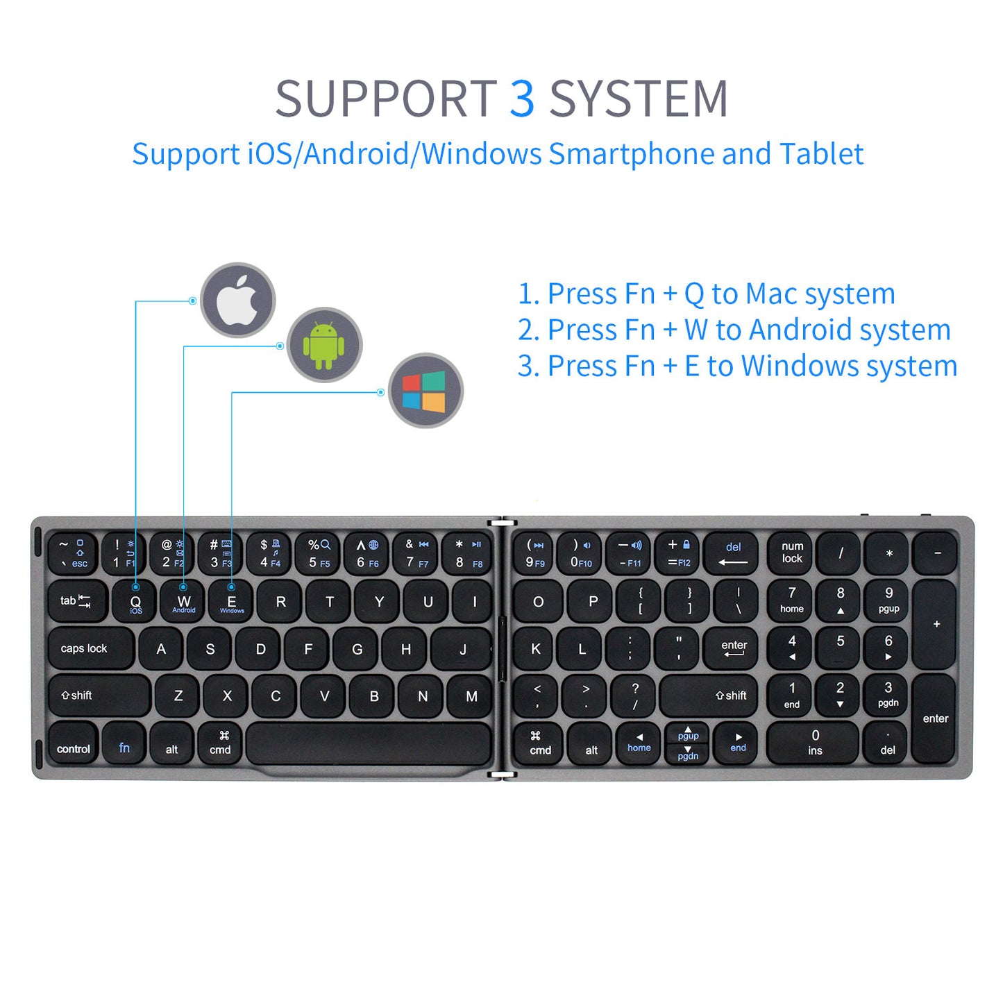 Portable Wireless Bluetooth Keyboard Strip Box Fold Stand Numeric Key