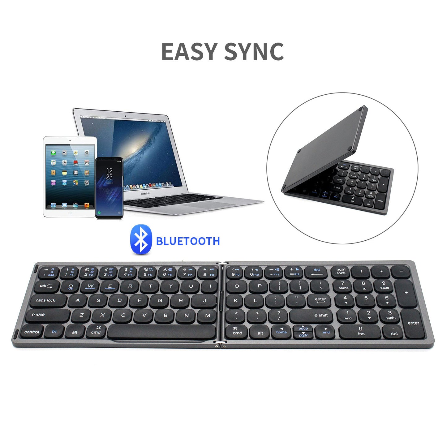 Portable Wireless Bluetooth Keyboard Strip Box Fold Stand Numeric Key