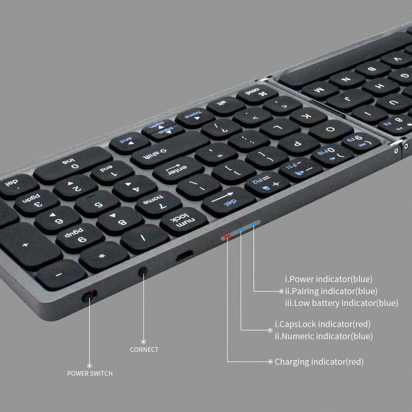 Portable Wireless Bluetooth Keyboard Strip Box Fold Stand Numeric Key