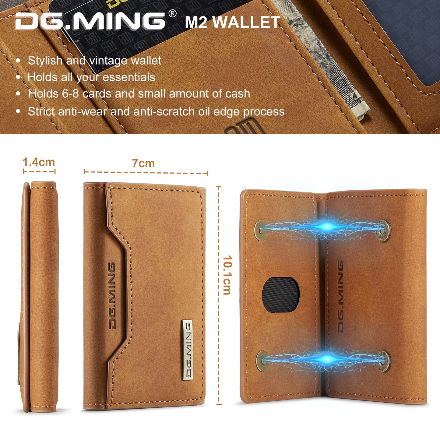 Stylish Leather 3-Fold Card Case Magnetic Portable