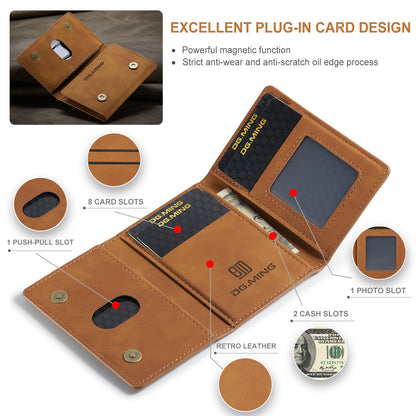 Stylish Leather 3-Fold Card Case Magnetic Portable