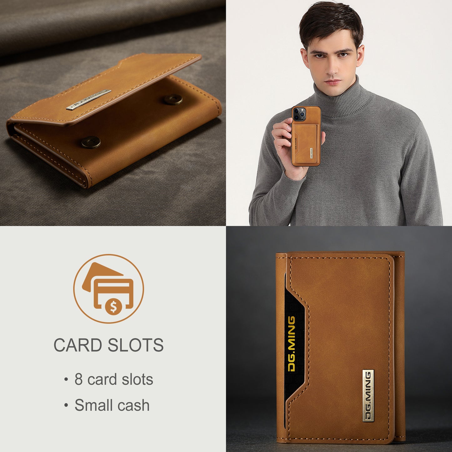 Stylish Leather 3-Fold Card Case Magnetic Portable