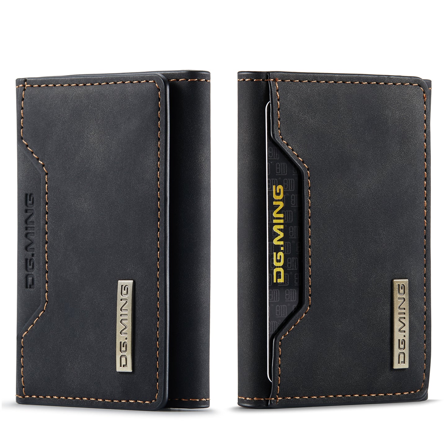 Stylish Leather 3-Fold Card Case Magnetic Portable