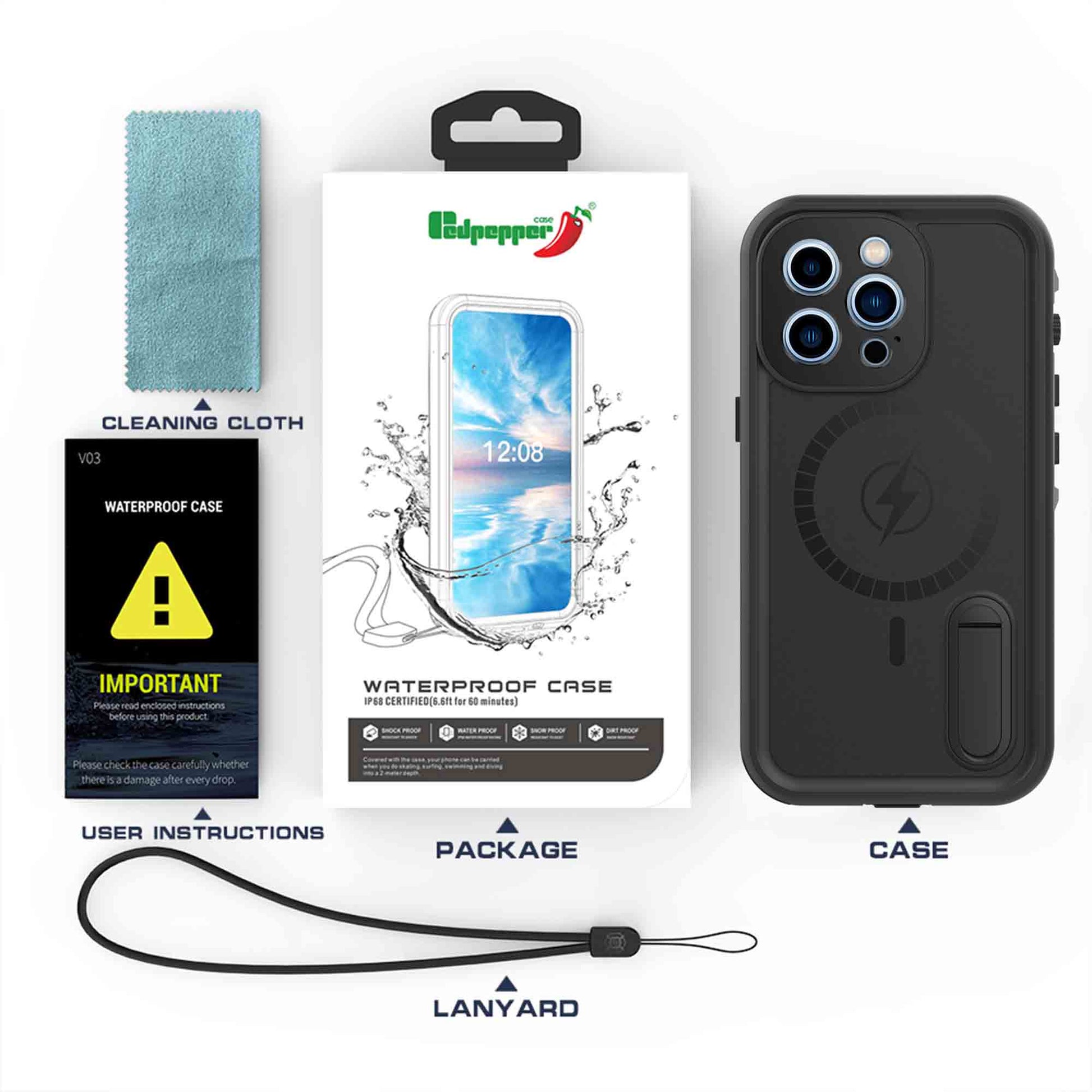 Ultramarine Technology MagSafe Waterproof Phone Case with Stand–Dustproof & Drop Protection - iPhone 13 Pro Max