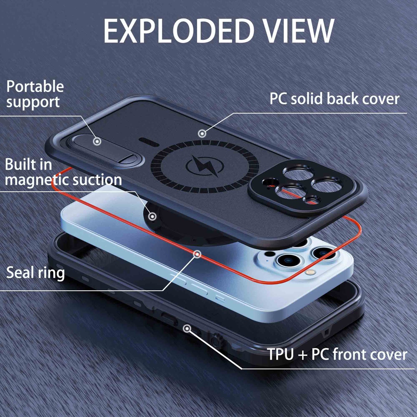 Ultramarine Technology MagSafe Waterproof Phone Case with Stand–Dustproof & Drop Protection - iPhone 13 Pro Max