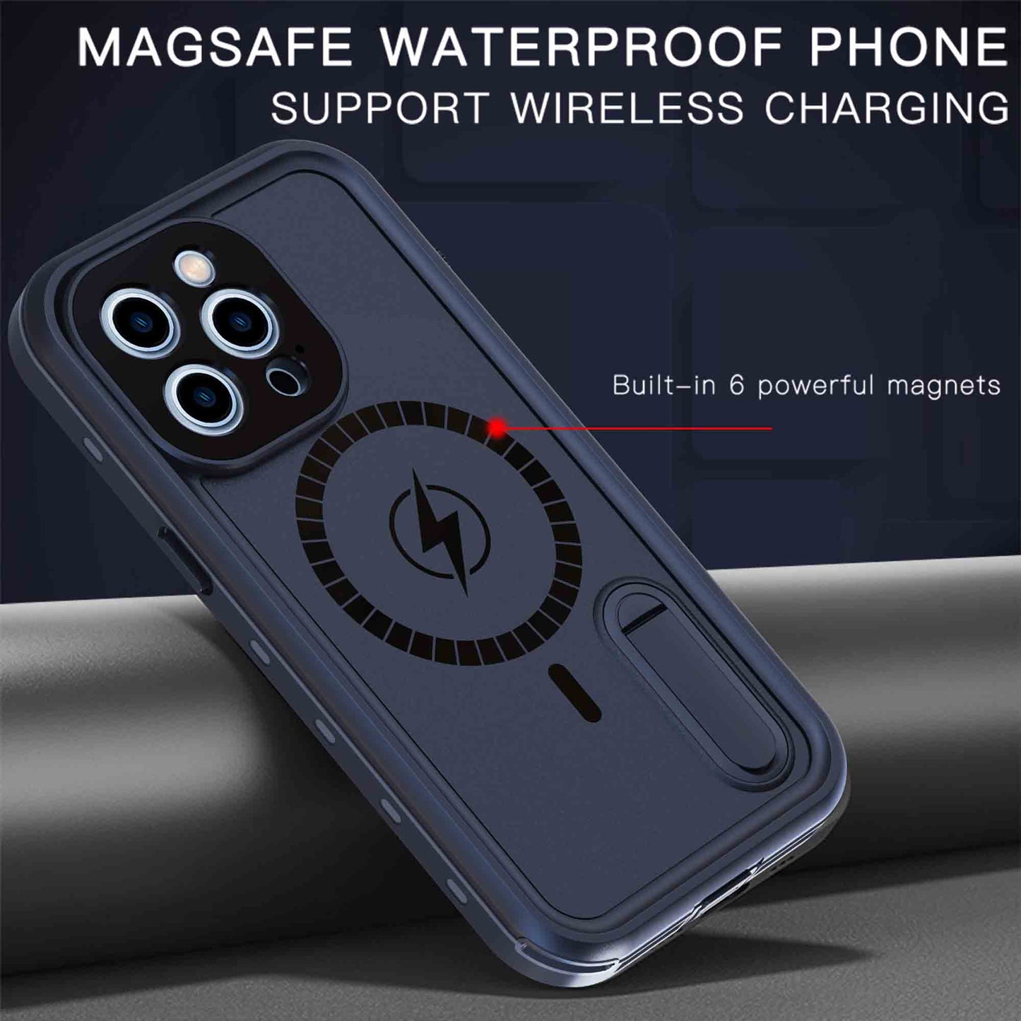 Ultramarine Technology MagSafe Waterproof Phone Case with Stand–Dustproof & Drop Protection - iPhone 13 Pro Max