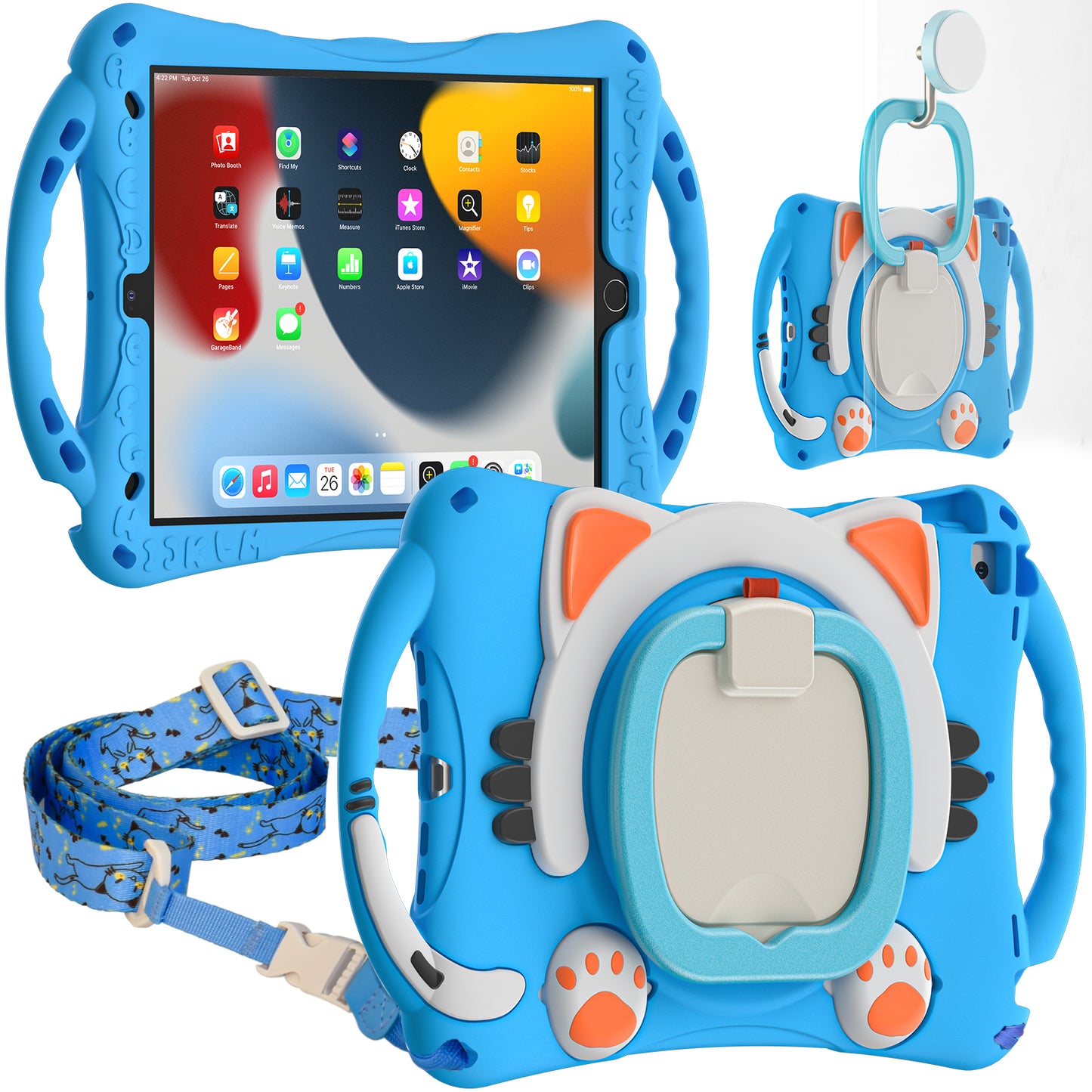 Stereoscopic Cat iPad 9 Case Kids Safe Handle Grip