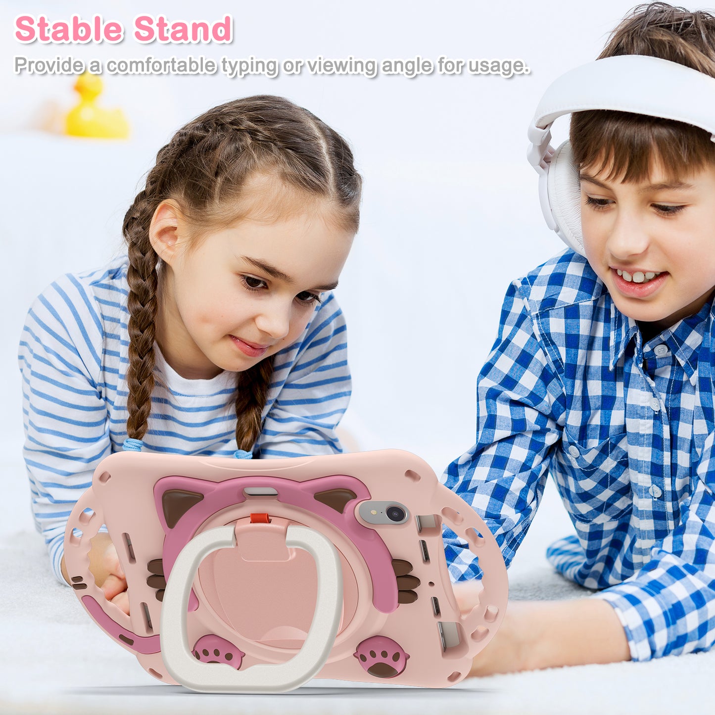 Stereoscopic Cat iPad Mini 6 Case Kids Safe Handle Grip