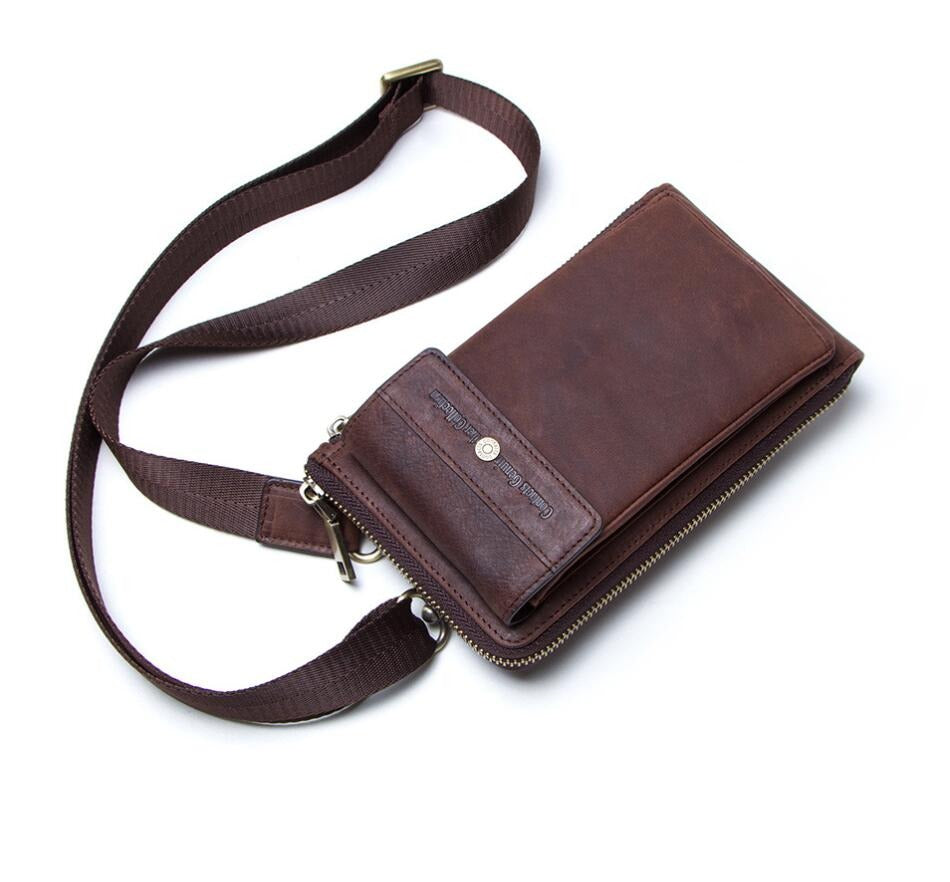 Men's Genuine Leather Handbag Phone Bag Belt Clip Fashion Oblique Straddle