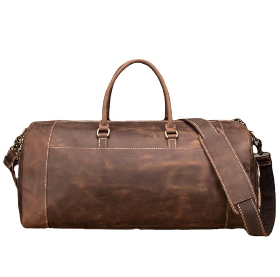 Men's Genuine Leather Duffel Bag Laptop Bag Cylindrical Portable Multi Functional Fitness