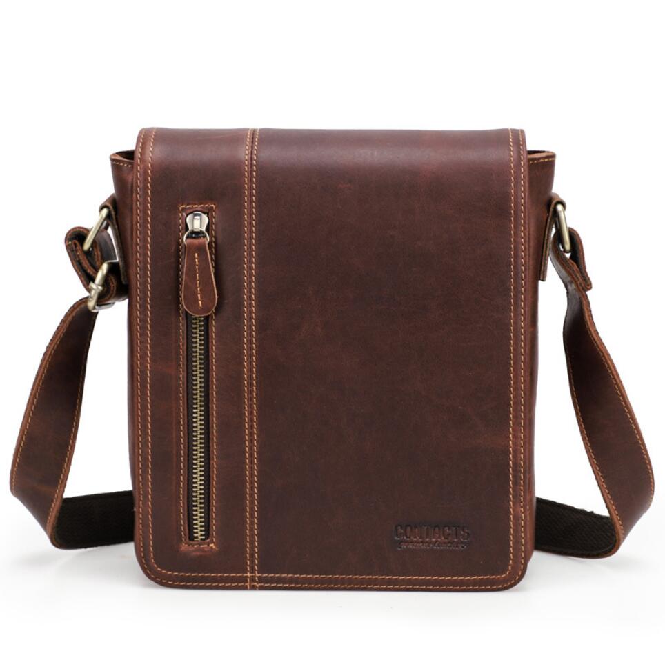 Men's Genuine Leather Messenger Bag Tablet Bag Fashion Casual Flap Wrap