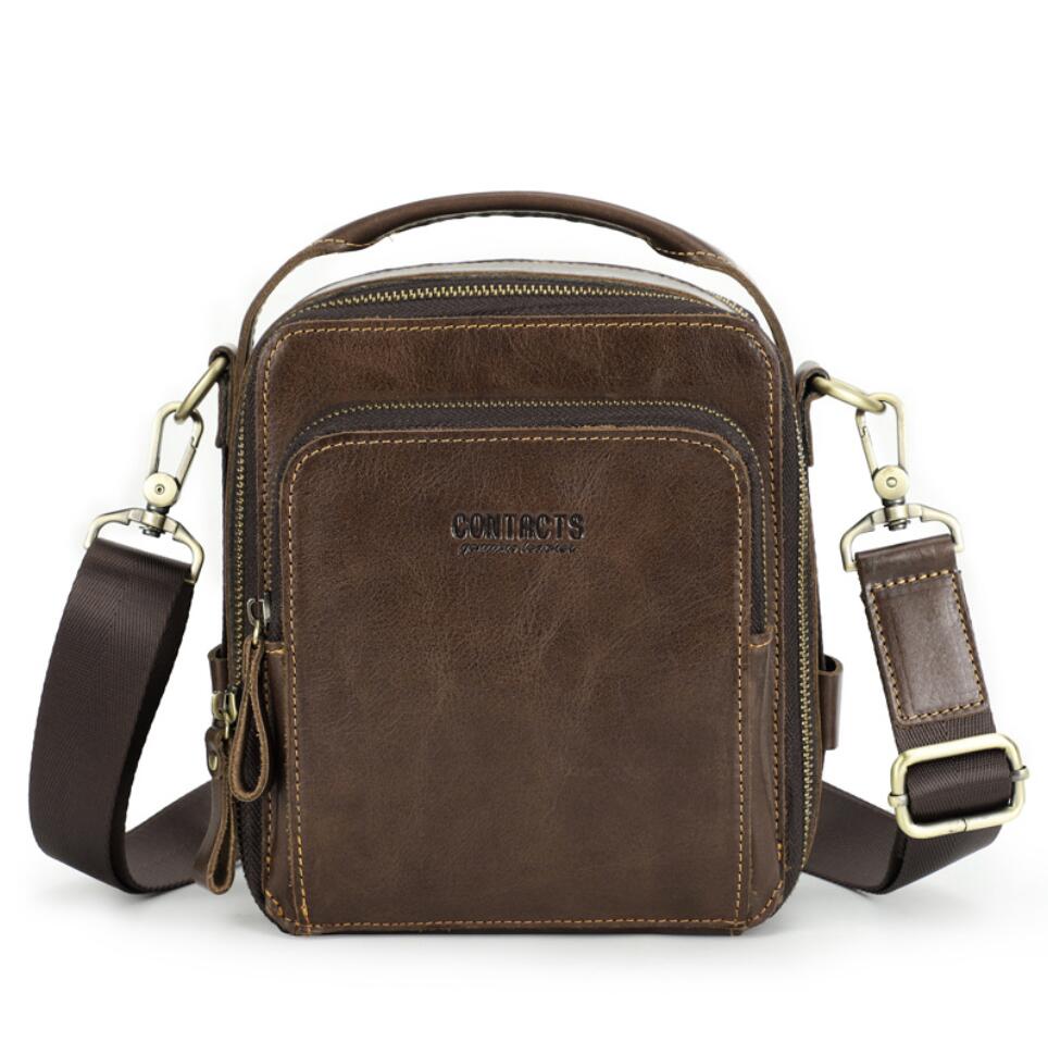 Men's Genuine Leather Handbag Phone Bag Fashion Multi-functional Compartment Zipper Portable