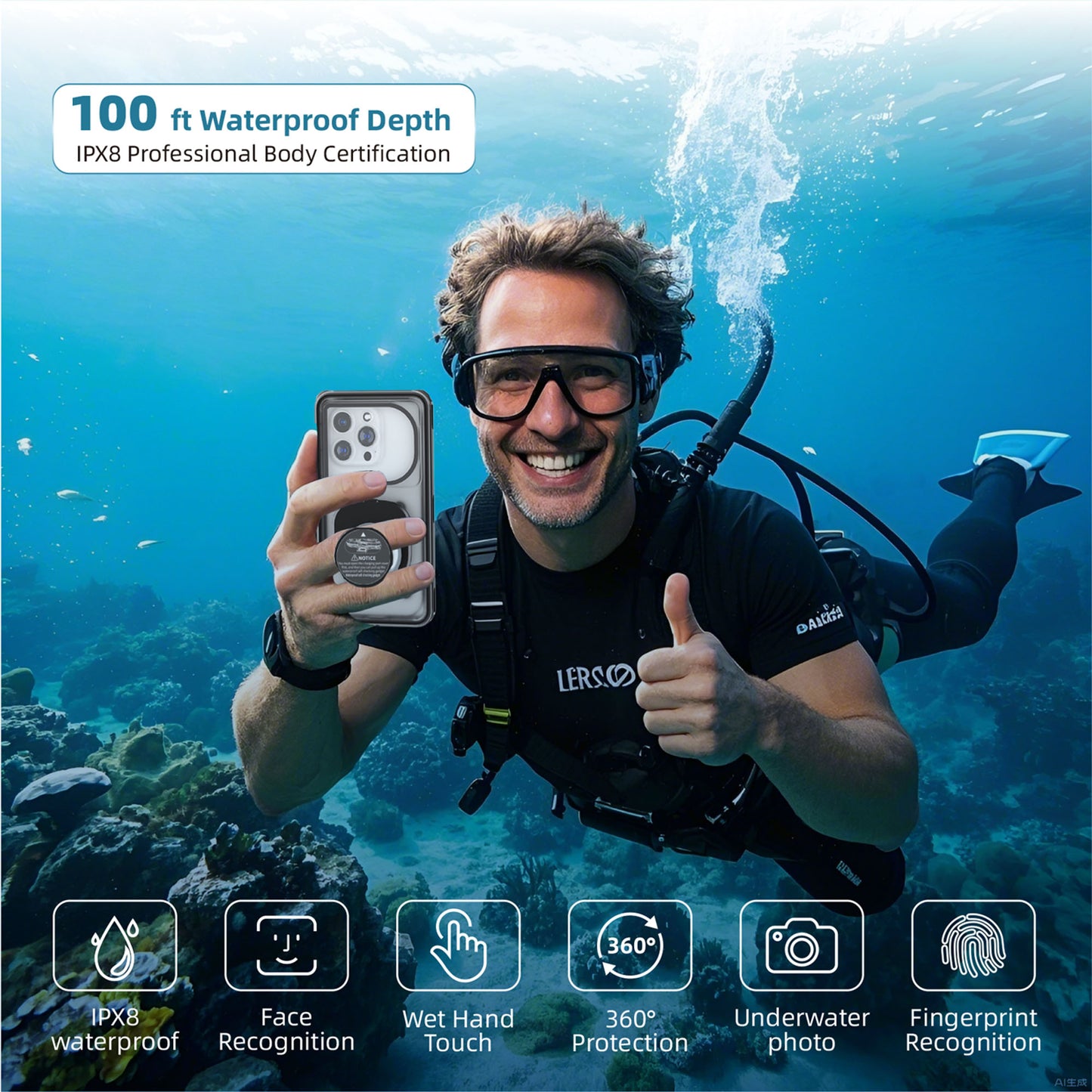 Ultramarine Technology Next-Gen IPX8 Waterproof Phone Case | Professional Underwater 100ft