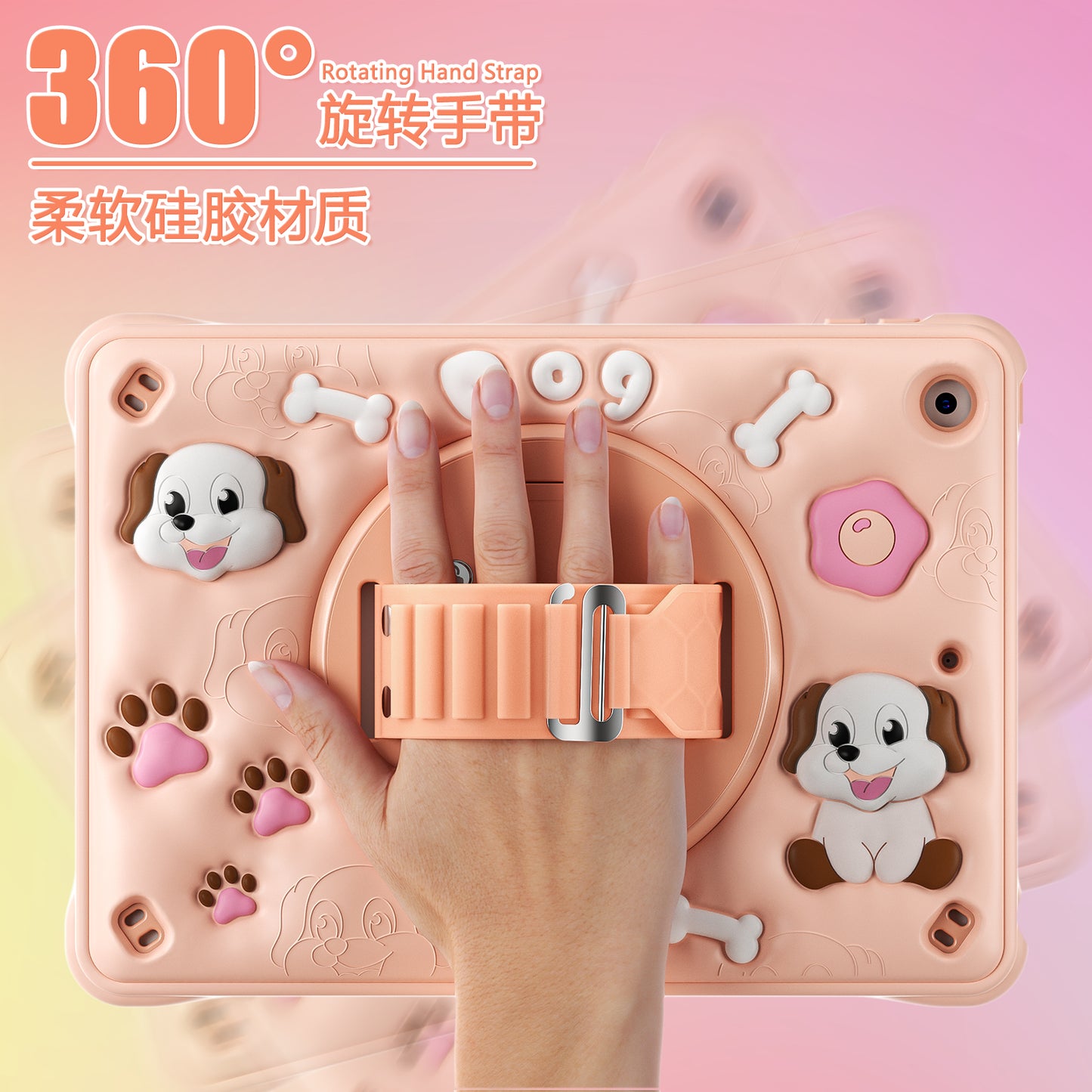 Bubble 3D Dog Stand Hand Strap iPad 8 Case Kids Safety