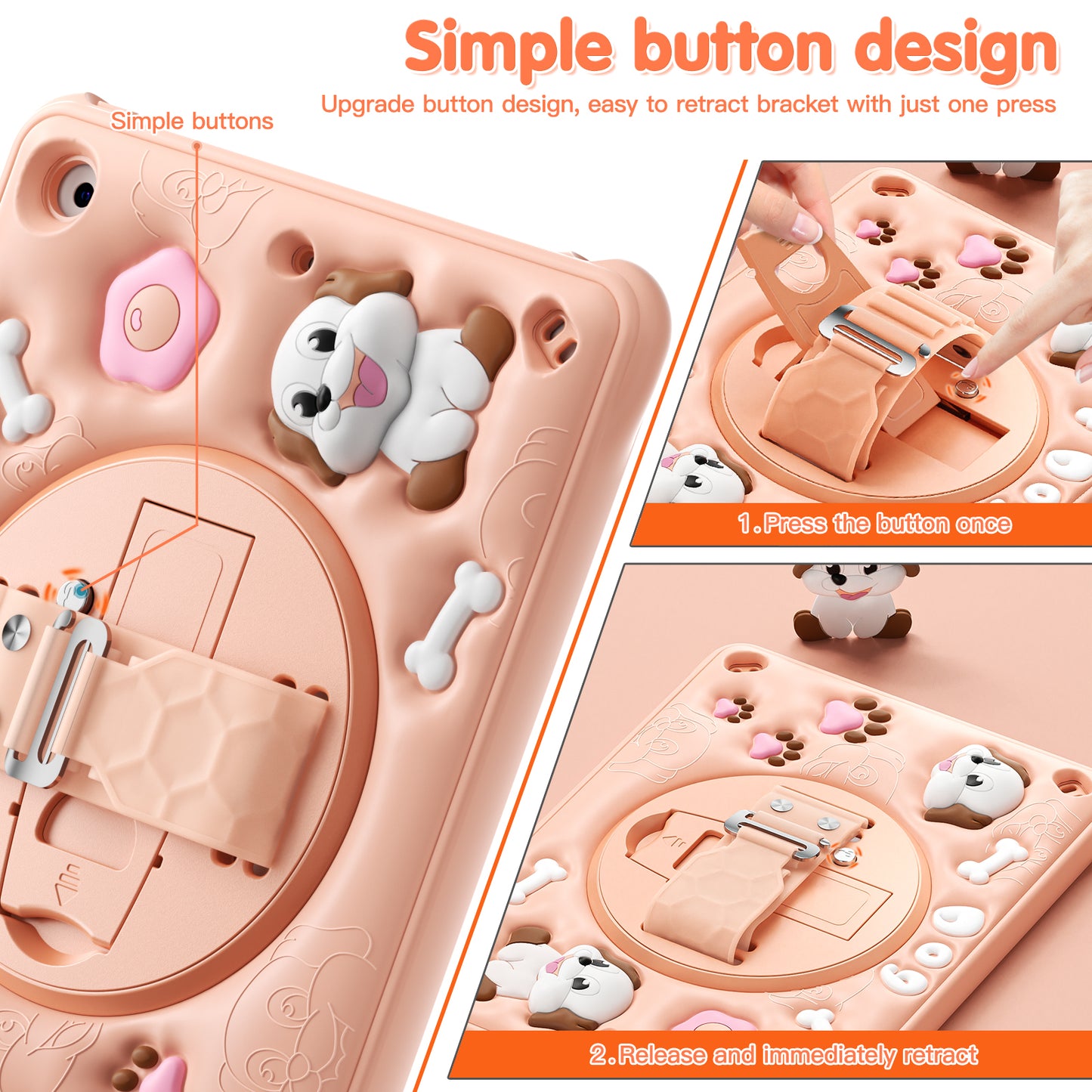 Bubble 3D Dog Stand Hand Strap iPad 8 Case Kids Safety