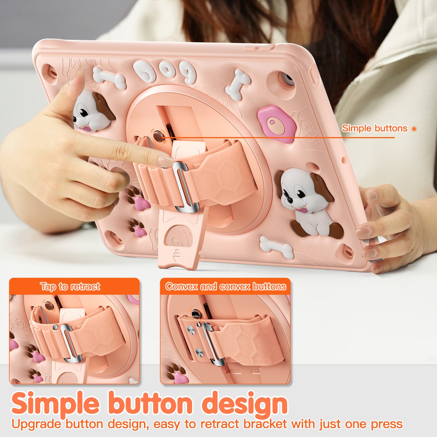 Bubble 3D Dog Stand Hand Strap iPad 8 Case Kids Safety