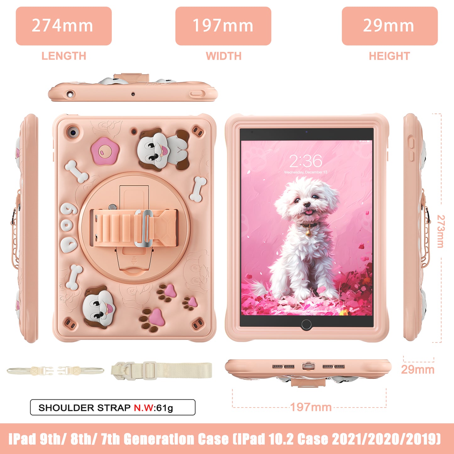 Bubble 3D Dog Stand Hand Strap iPad 8 Case Kids Safety