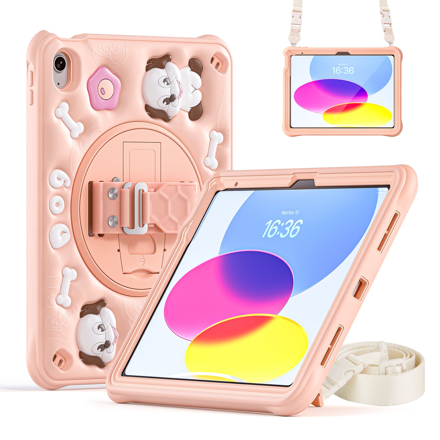 Bubble 3D Dog Stand Hand Strap iPad 10 Case Kids Safety