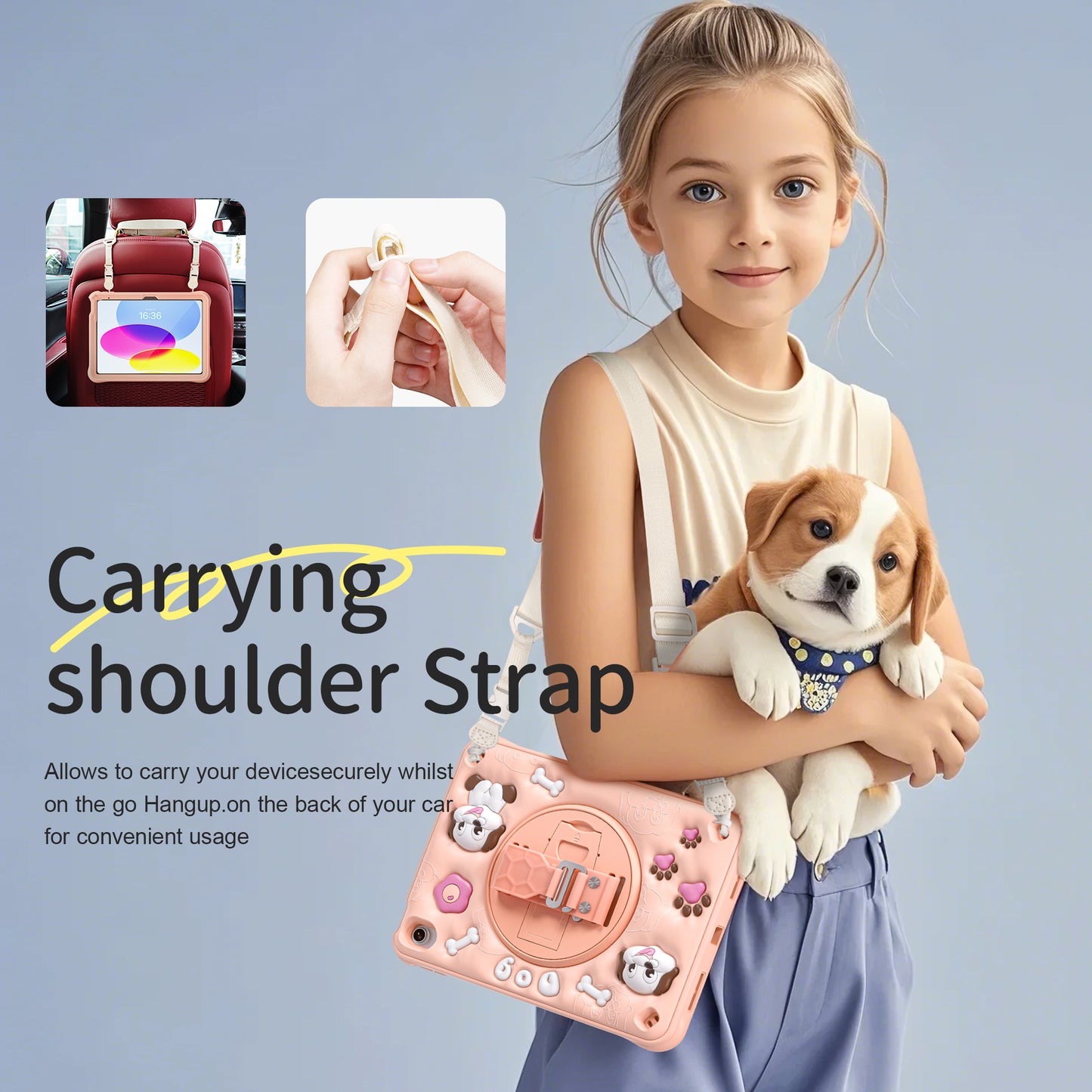 Bubble 3D Dog Stand Hand Strap iPad 10 Case Kids Safety