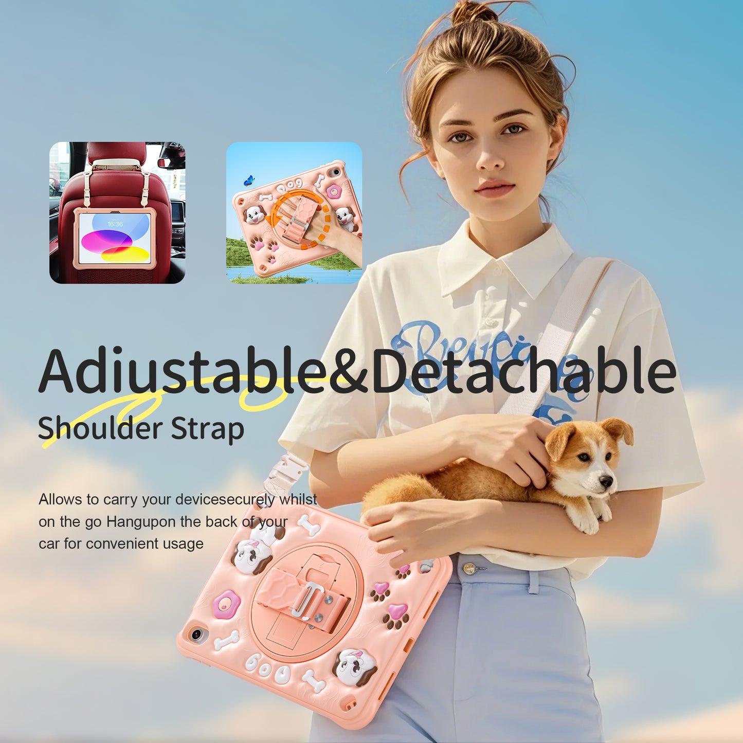 Bubble 3D Dog Stand Hand Strap iPad 10 Case Kids Safety