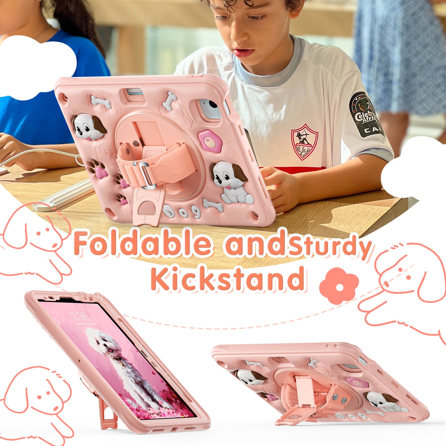 Bubble 3D Dog Stand Hand Strap iPad Air 4 Case Kids Safety