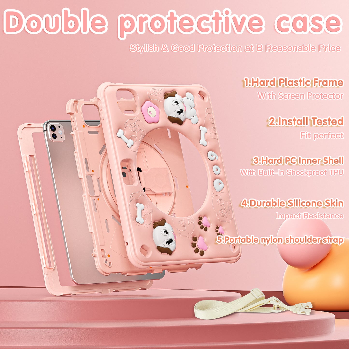 Bubble 3D Dog Stand Hand Strap iPad Pro 11 2021 Case Kids Safety