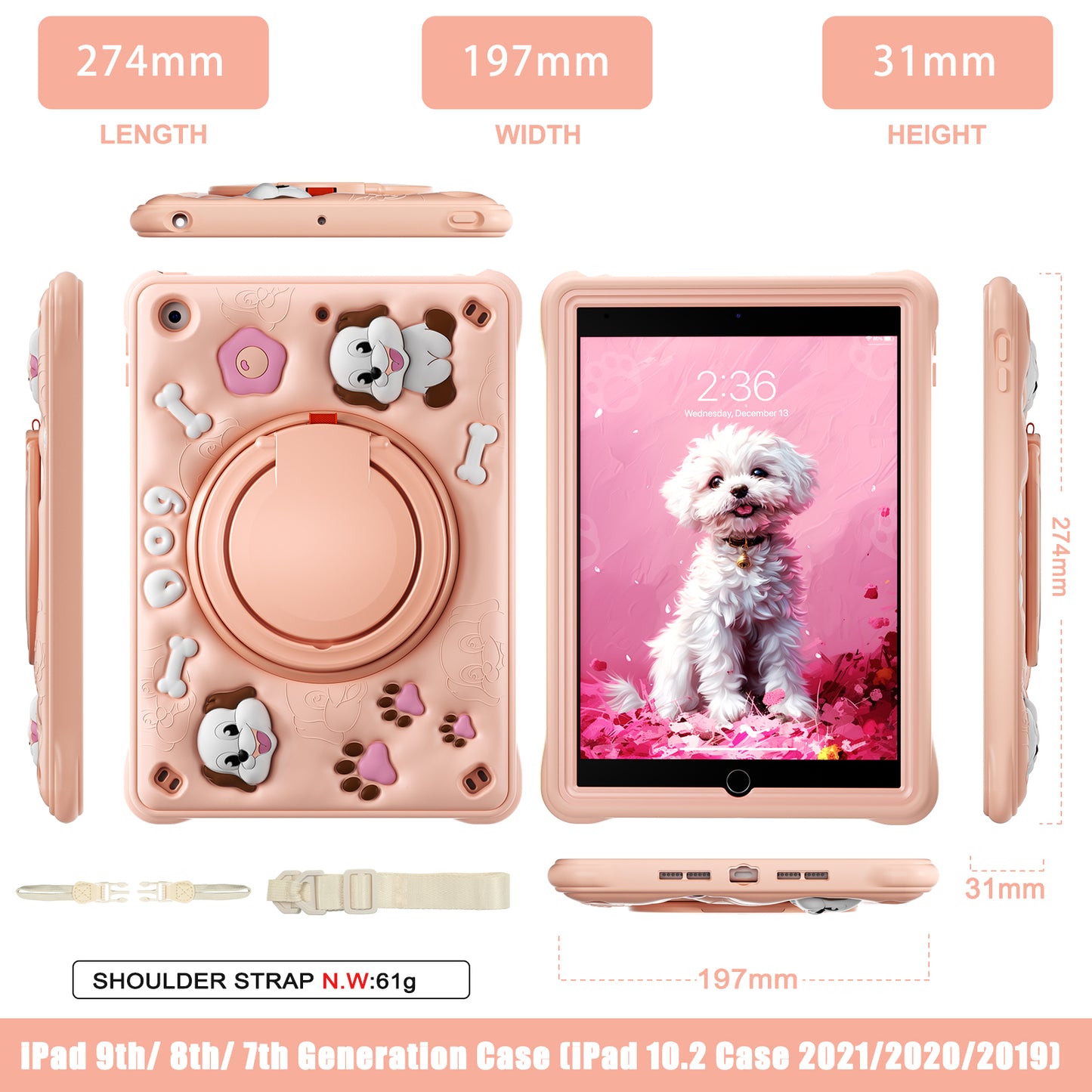 Bubble 3D Dog Hook Kickstand iPad 8 Case Kids Safety