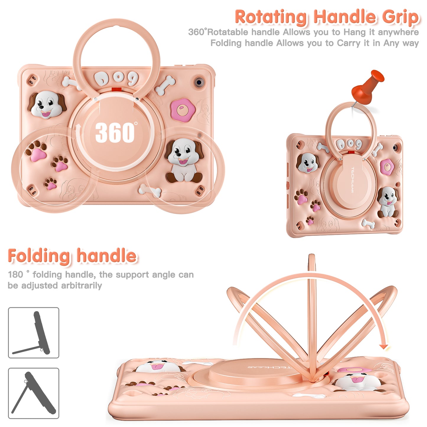 Bubble 3D Dog Hook Kickstand iPad 8 Case Kids Safety