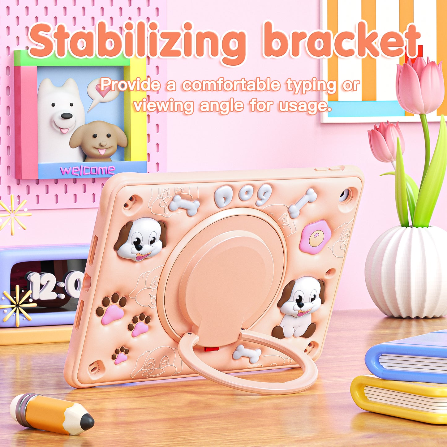 Bubble 3D Dog Hook Kickstand iPad 8 Case Kids Safety