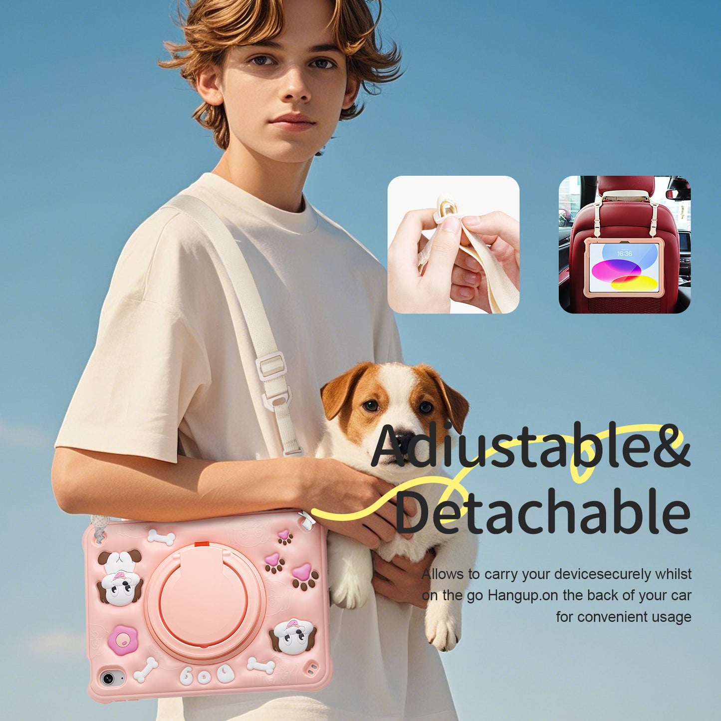 Bubble 3D Dog Hook Kickstand iPad 10 Case Kids Safety