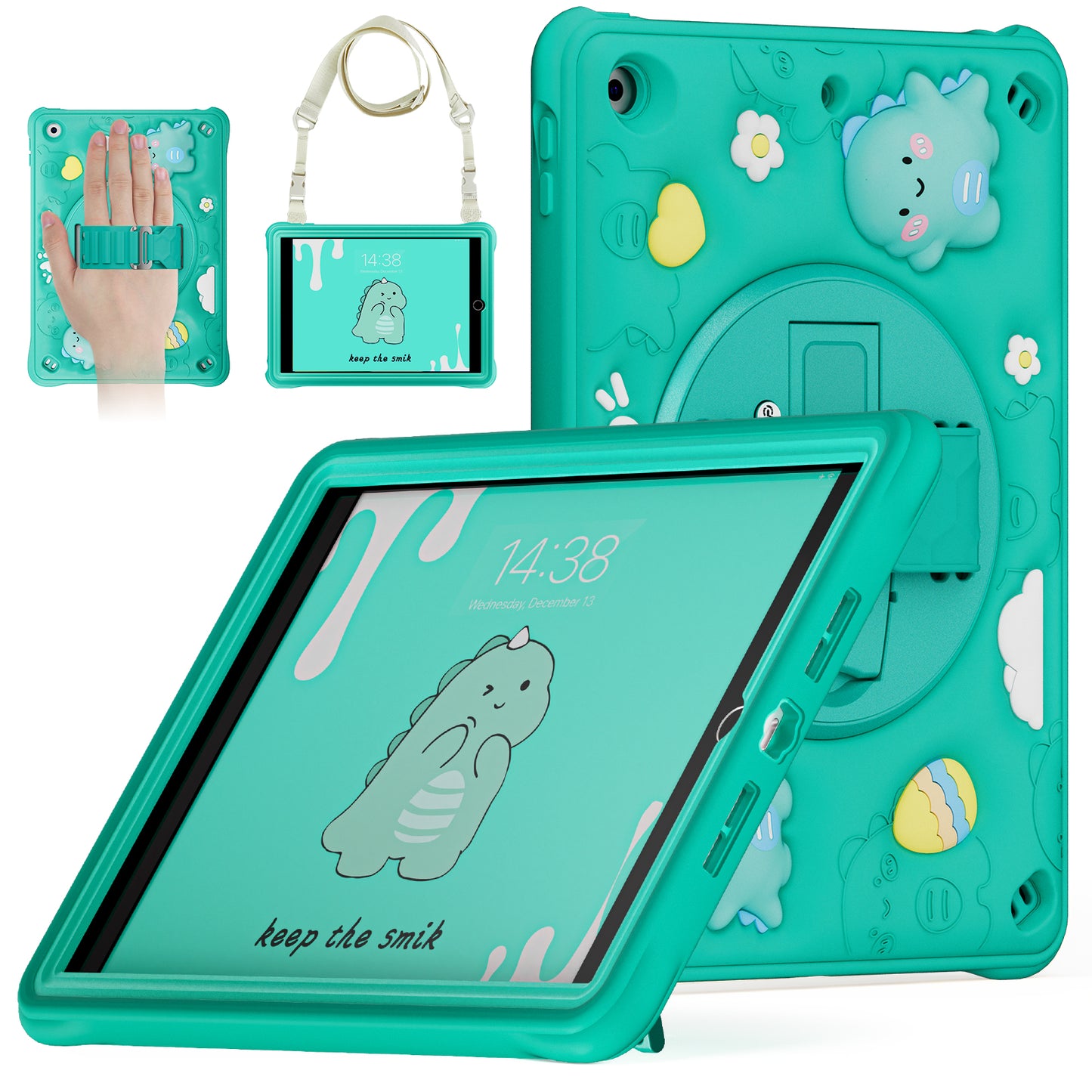 Bubble 3D Dragon Stand Hand Strap iPad 8 Case Kids Safety