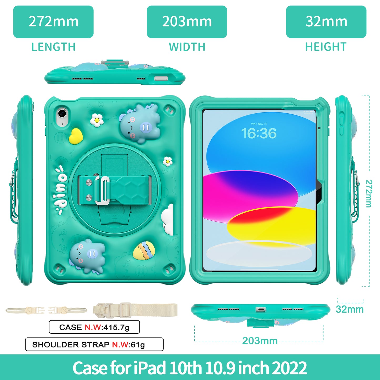 Bubble 3D Dragon Stand Hand Strap iPad 10 Case Kids Safety