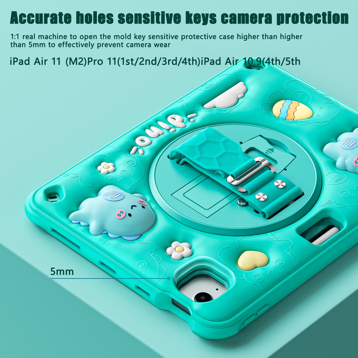 Bubble 3D Dragon Stand Hand Strap iPad Air 5 Case Kids Safety