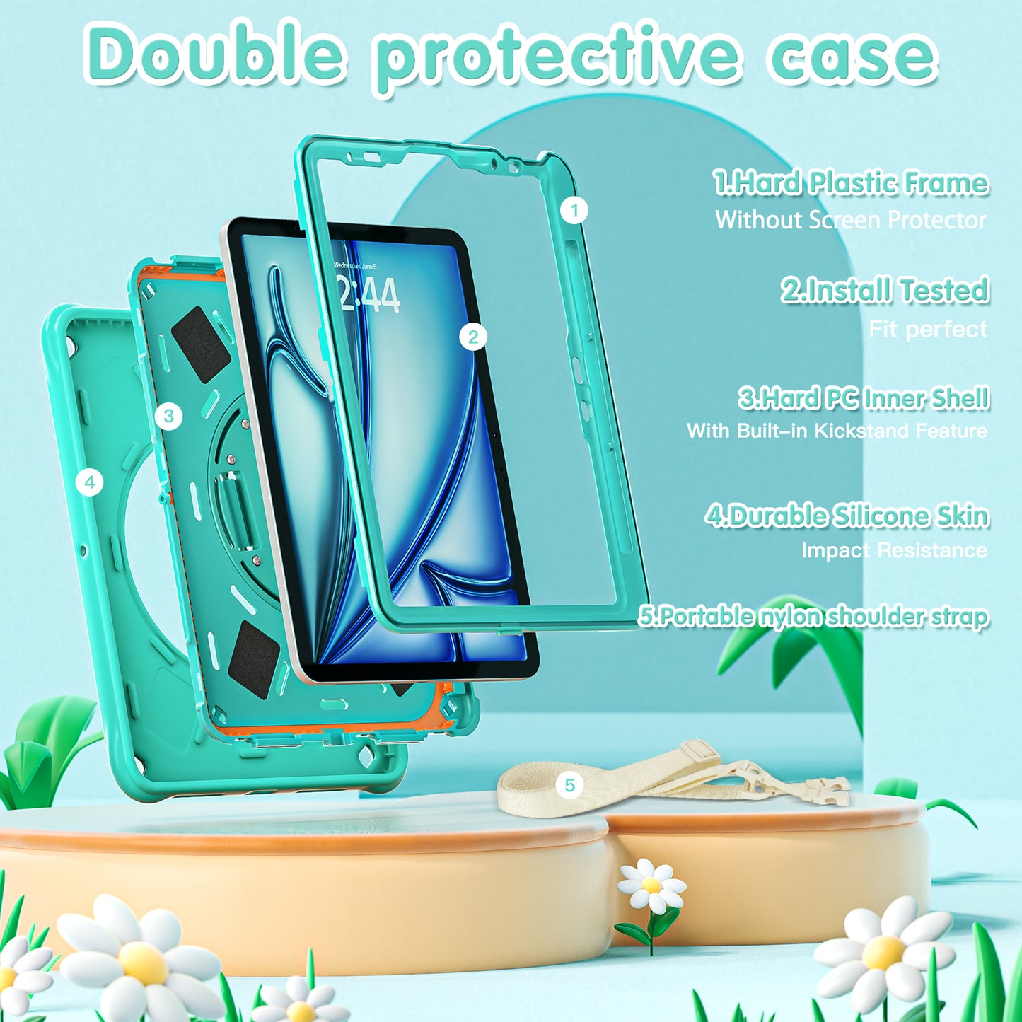 Bubble 3D Dragon Stand Hand Strap iPad Air 5 Case Kids Safety