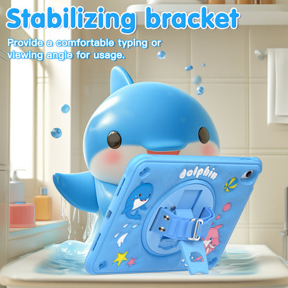 Bubble 3D Dolphin Stand Hand Strap iPad 10 Case Kids Safety