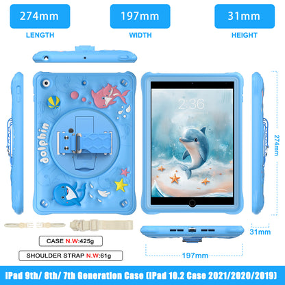 Bubble 3D Dolphin Stand Hand Strap iPad 8 Case Kids Safety