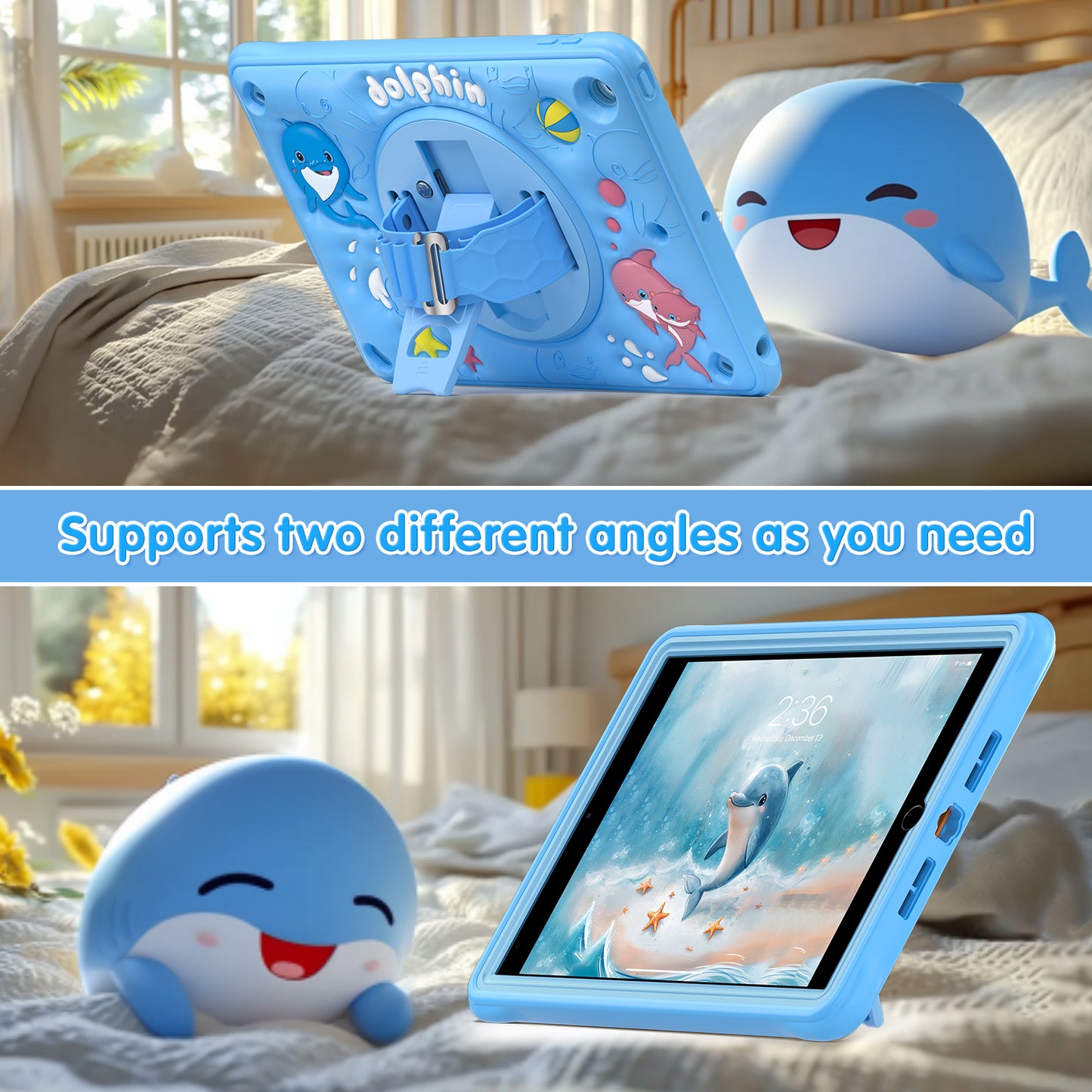 Bubble 3D Dolphin Stand Hand Strap iPad 8 Case Kids Safety