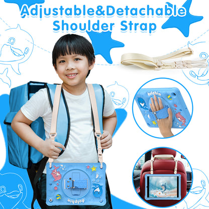 Bubble 3D Dolphin Stand Hand Strap iPad 8 Case Kids Safety