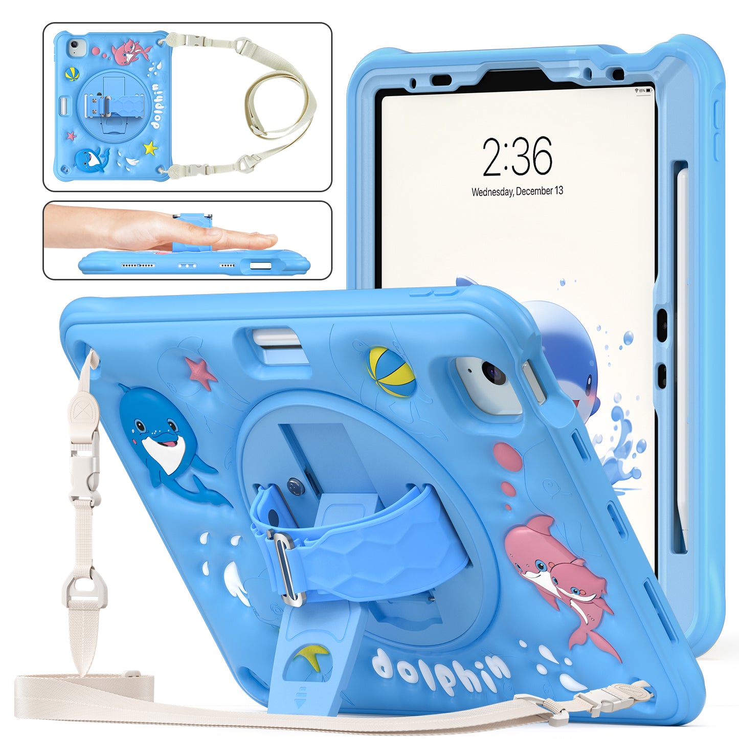 Bubble 3D Dolphin Stand Hand Strap iPad Air 5 Case Kids Safety