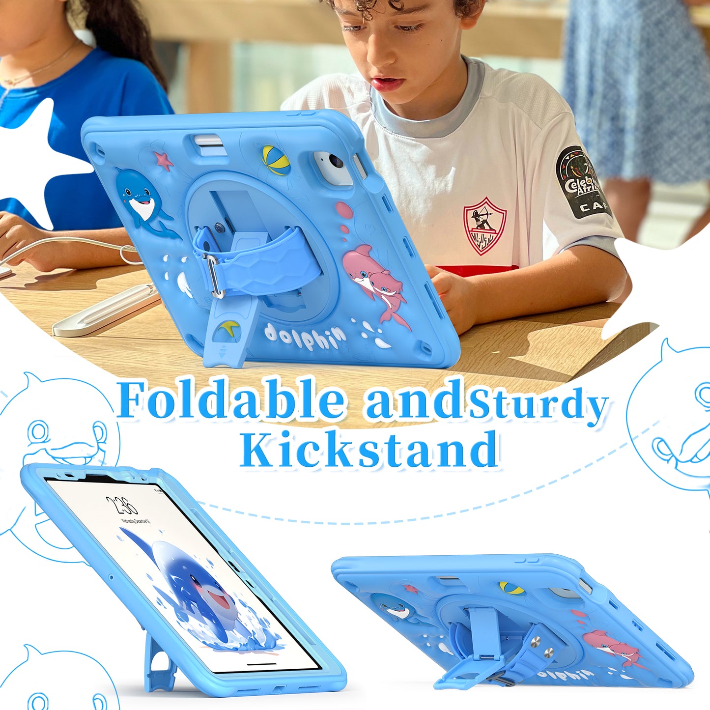 Bubble 3D Dolphin Stand Hand Strap iPad Air 5 Case Kids Safety