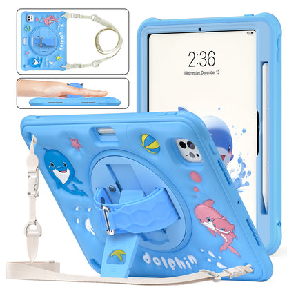 Bubble 3D Dolphin Stand Hand Strap iPad Pro 11 2024 Case Kids Safety