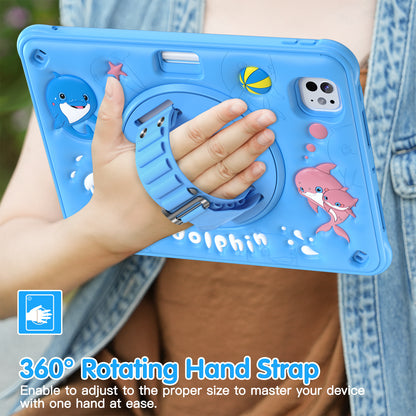 Bubble 3D Dolphin Stand Hand Strap iPad Pro 11 2024 Case Kids Safety