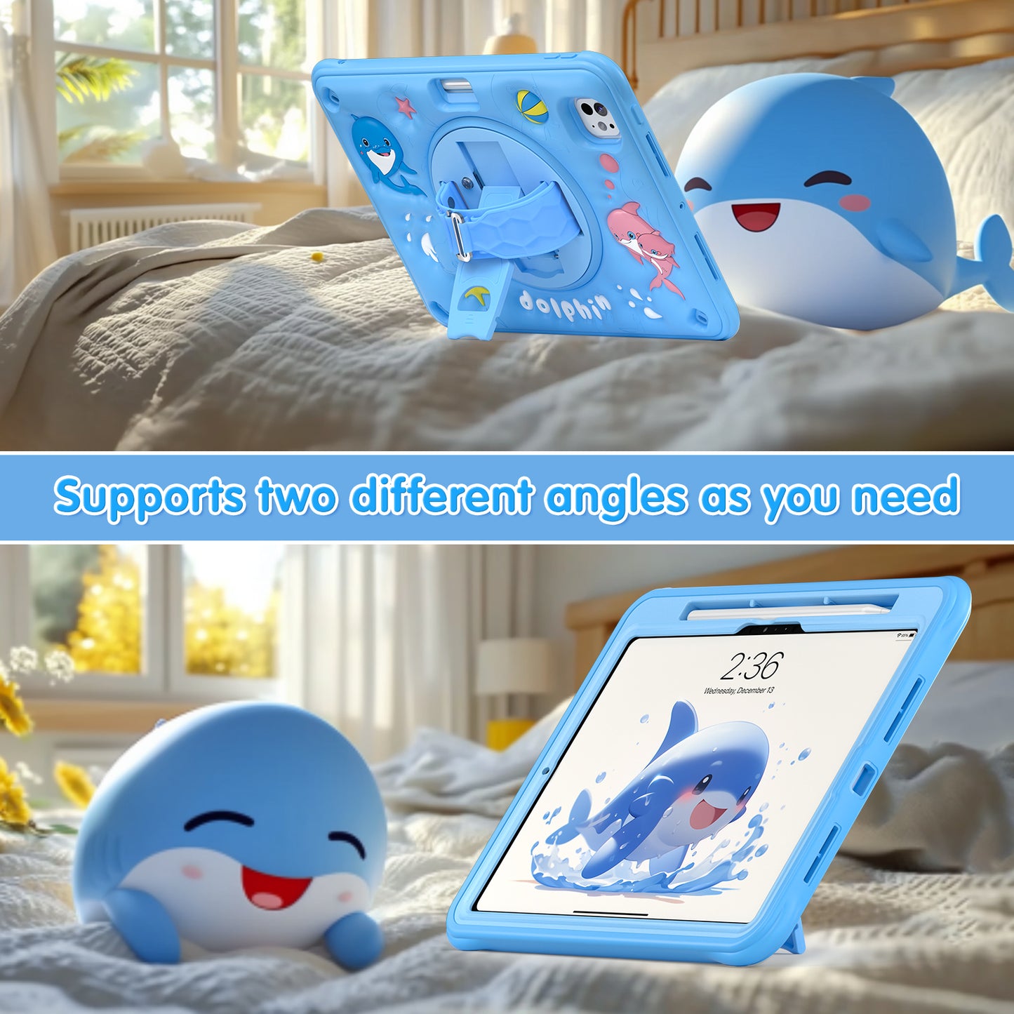 Bubble 3D Dolphin Stand Hand Strap iPad Pro 11 2024 Case Kids Safety