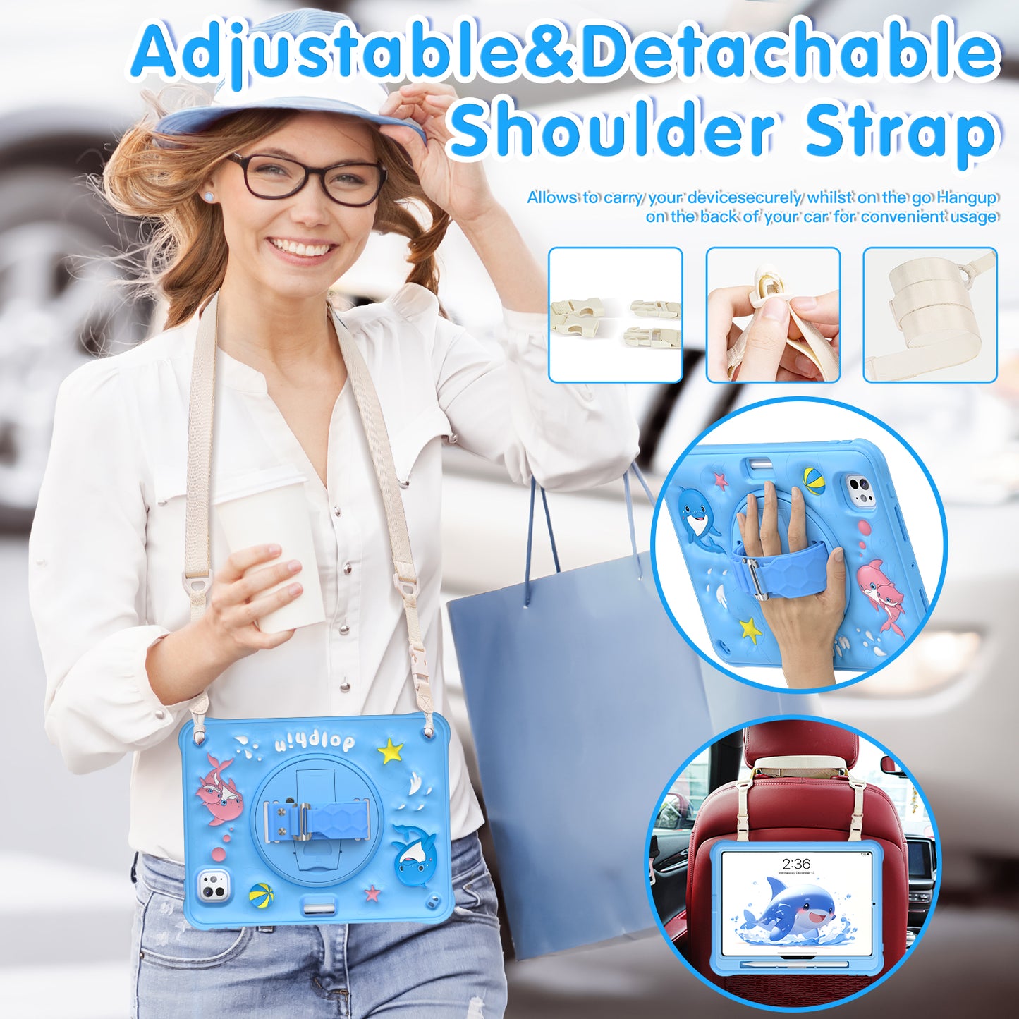 Bubble 3D Dolphin Stand Hand Strap iPad Pro 11 2024 Case Kids Safety