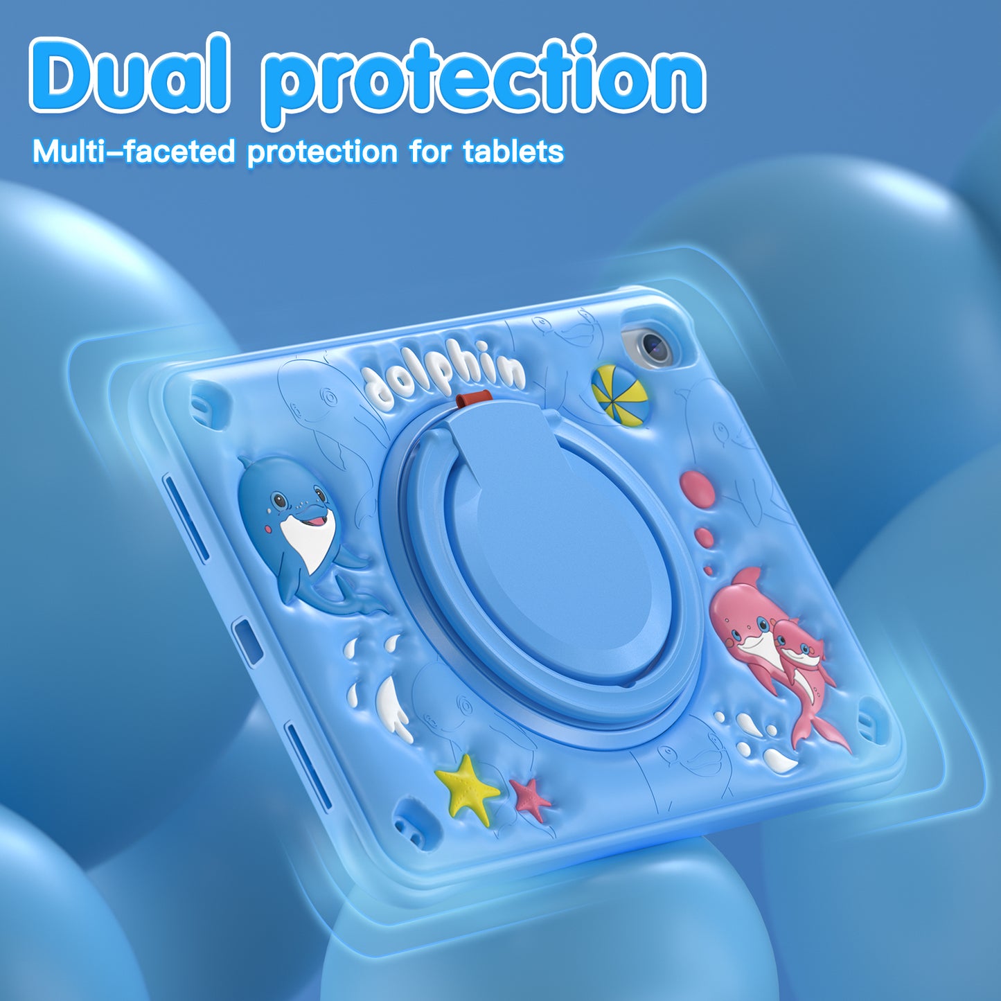 Bubble 3D Dolphin Hook Kickstand iPad 10 Case Kids Safety