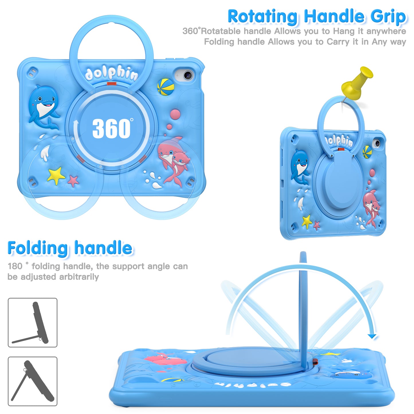 Bubble 3D Dolphin Hook Kickstand iPad 10 Case Kids Safety