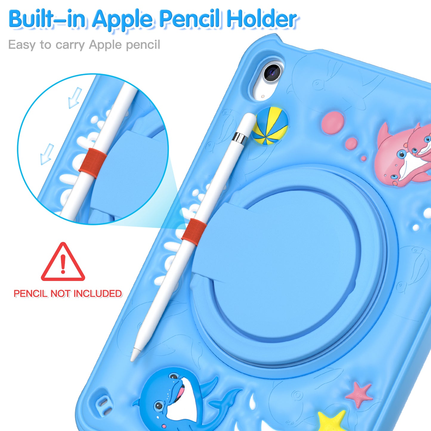 Bubble 3D Dolphin Hook Kickstand iPad 10 Case Kids Safety